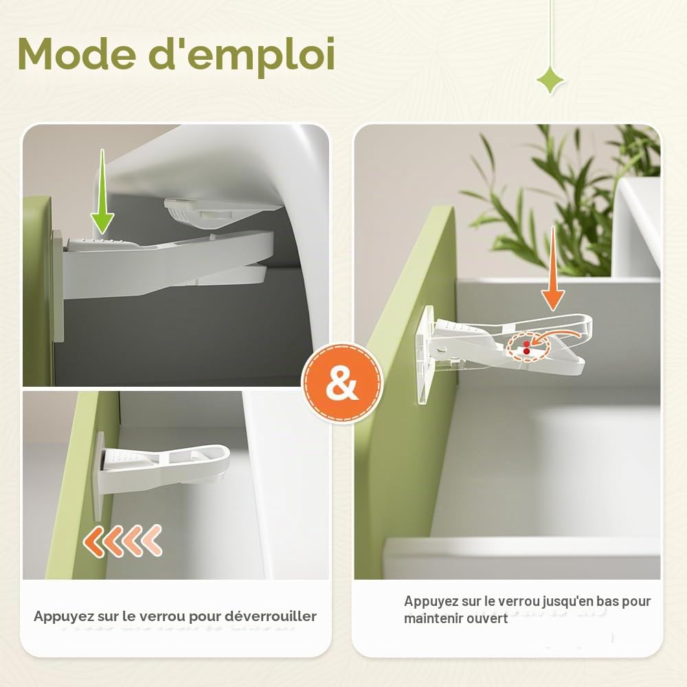 SAFELON 12 Pièces Serrures d’armoire de sécurité pour bébé serrures de tiroir à l’épreuve des enfants avec vis, loquet pour enfants pour tiroirs et armoires (Blanc)