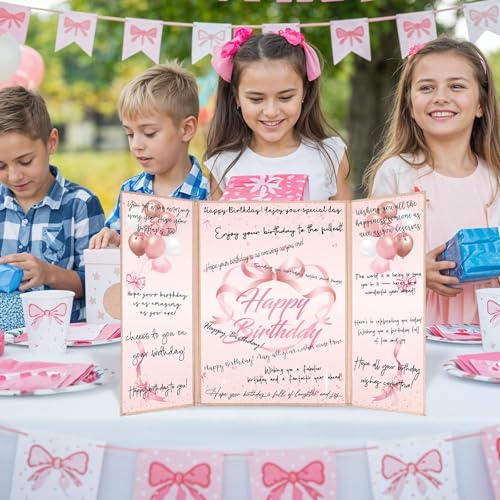 Image of Bow Birthday Decorations for Girls Women Rose Gold Happy Birthday Guest Book to Sign Coquette Birthday Alternative Signature Guestbook Gifts Keepsake Pink Bow Heart Memory Book Card Board Party