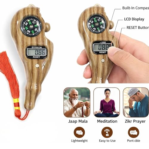Image of Digital Tally Counter with Compass naam jap Counter Finger Counter for Pooja Meditation Prayer Japa Mala (Brown)