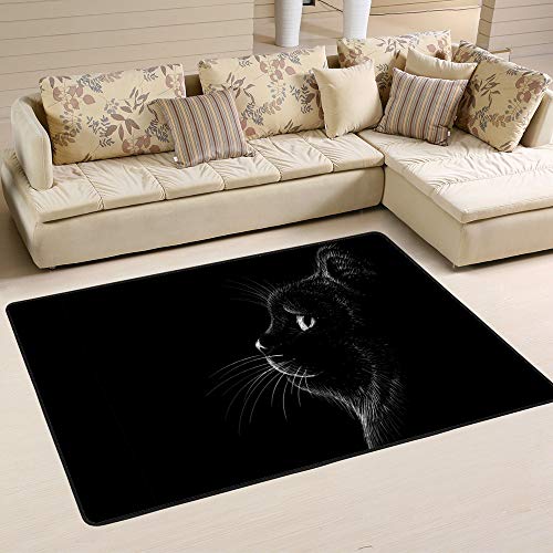 Tapis de chasse chat noir durable lavable grand format 80x58 Ruchen chambre