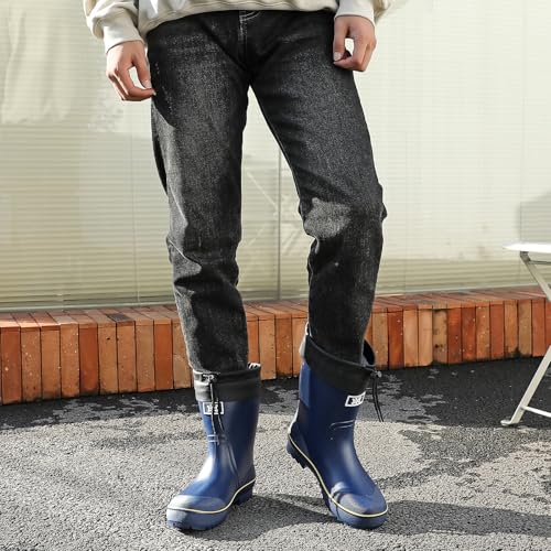Image of HSBDNZQ Rain Boots for Men, Waterproof Mens Rubber Boots with PVC Unique Design, Comfort Lightweight Work Mud Boots, Resistant Durable Slip Garden Boots for Farming Gardening Fishing