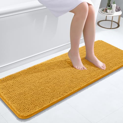 Image of OLANLY Bathroom Runner Rugs 47x17, Soft Absorbent Chenille Bath Rugs, Rubber Backing Quick Dry, Machine Washable Long Bath Mats for Bathroom, Tub and Shower, Home Decor Accessories, Golden Yellow