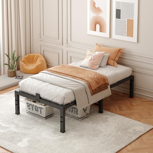 Image of FUIOBYVV Twin Bed Frames,16 Inch Heavy Duty Metal Platform Bed Frame Twin Size Support Up to 3500 lbs,No Box Spring Needed,Headboard Compatible,Steel Slat Support,Noise Free,Easy Assembly