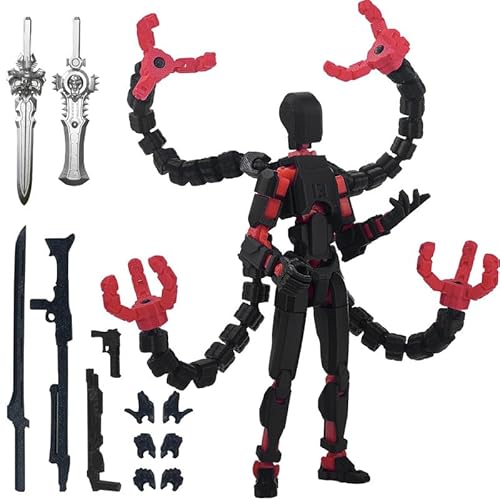 T13 Action Figure, 5.2" 3D Printed Sci-Fi Robot (Black Red)