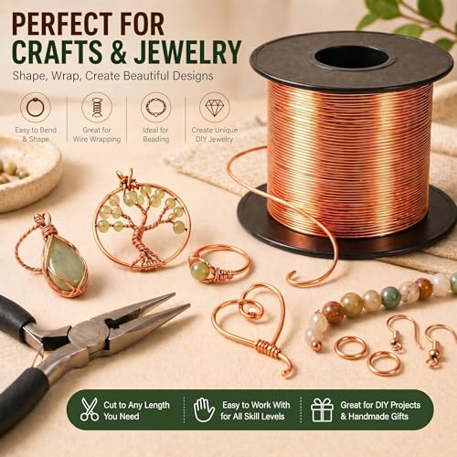 Image of Therwen 200ft 30 Gauge Copper Wire for Gardening, Electroculture, Bonsai, Jewelry Making Beading DIY Craft Pure Bare Copper Wire Spool