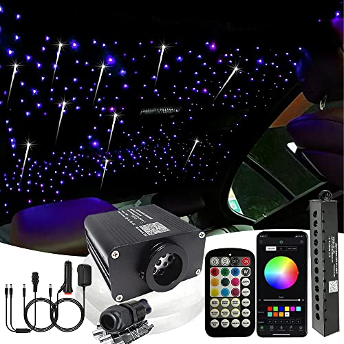 Image of FIREWORK Meteor Starlight Headliner Kit, 16W Twinkle RGBW Fibre Optic Lights Star Ceiling Light with Music+APP+Remote Control 650pcs*0.03in*13.1ft /4m + Shooting Star kit