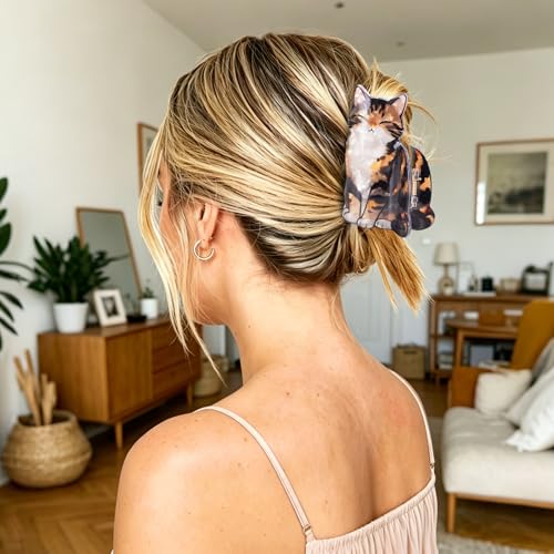 Tortoiseshell Cat Hair Clip for Women - Beleki Medium Claw Clip Premium PVC French Style Strong Hold Hair Jaw Barrette for Thin Hair Cute Animal Hair Accessories for Daily Hairstyle — view 3