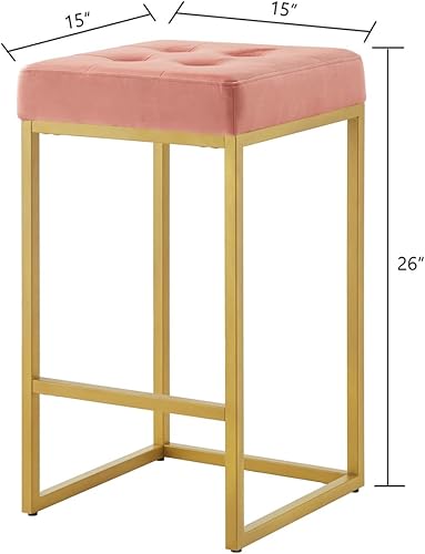 Miniatura 50 de 24KF Juego de 2 taburetes de bar contemporáneos de altura para isla de cocina, 26 pulgadas de alto, taburete de bar dorado acolchado de tela de Tela