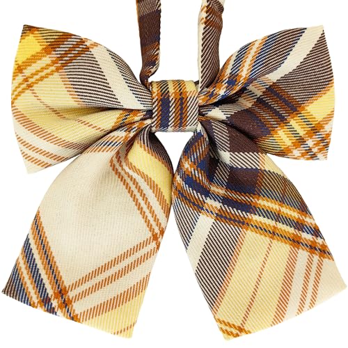 Pre-Tied Japanese School Girl Uniform Bow Ties, Office Lady Uniform Bowtie/Women kawaii Neck Tie for Cosplay WBT6 (Yellow Plaid)
