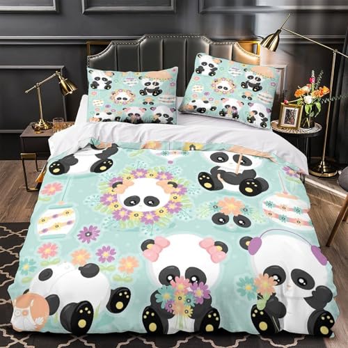 Housse de couette panda 135x200 en microfibre douce avec fermeture éclair pour lit simple enfant - 2