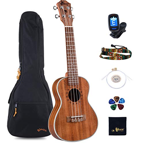 Winzz Concierto Ukelele Mejor Seleccin de Madera KOA Ukelele 23 pulgadas Kit de Ukelele para Principiantes o Profesionales con Accesorios Opcionales - Mate Natural