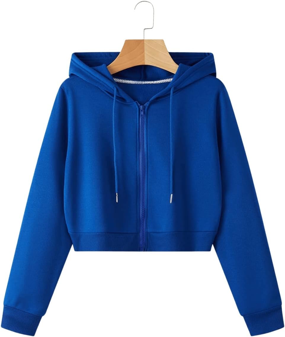 SweatyRocks Women's Long Sleeve Drawstring Full Zip Hooded Jacket Crop Sweatshirt - Image 5