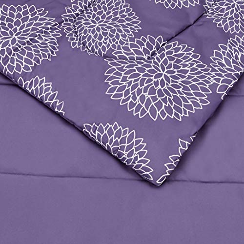 Image of Amazon Basics Full /Queen Comforter Set with Sheets, 7-Piece Purple Floral Bedding, Lightweight Microfiber Bed-in-a-Bag
