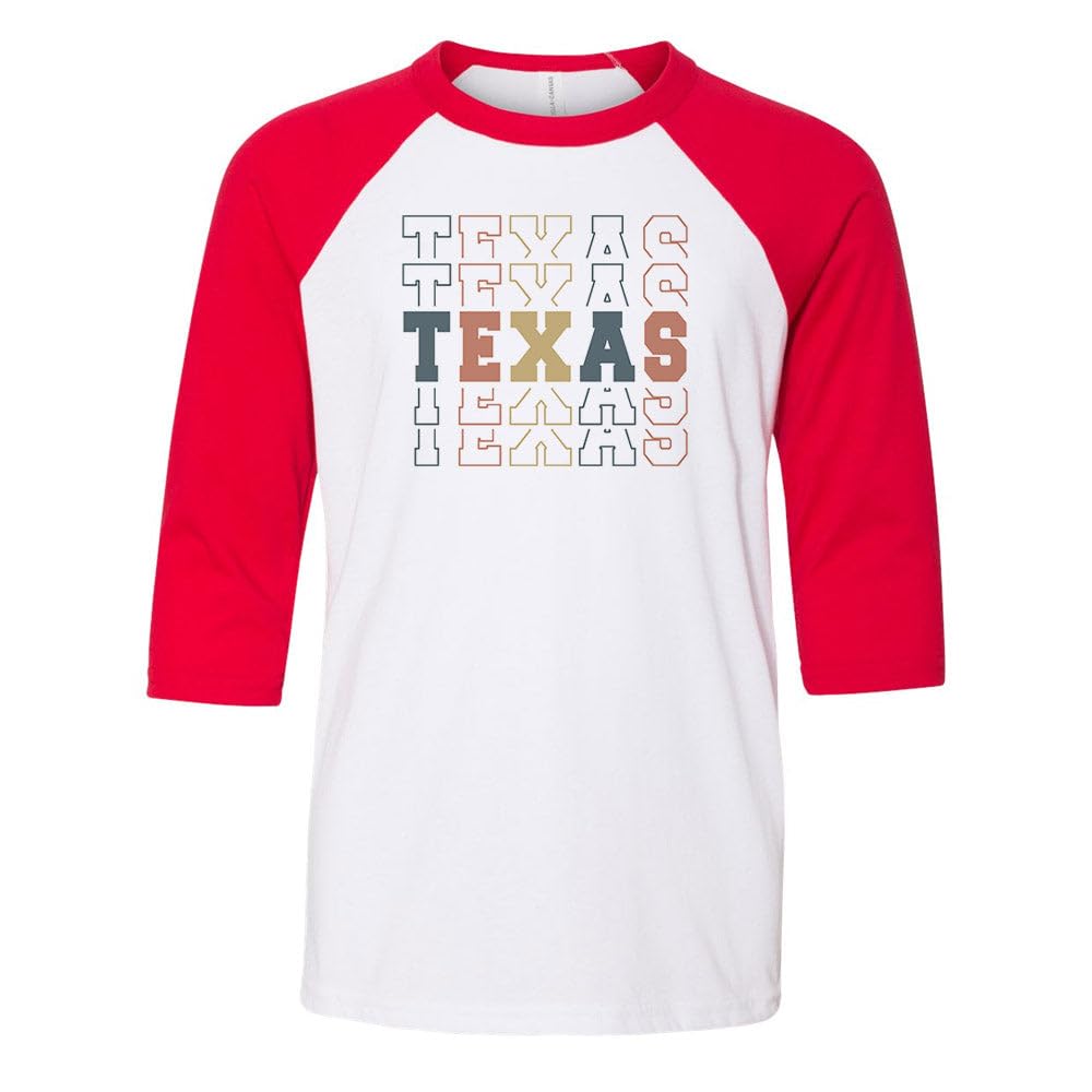 Stacked Texas Kids Three-Quarter Raglan Sleeve Baseball Shirt Youth Small White/Red