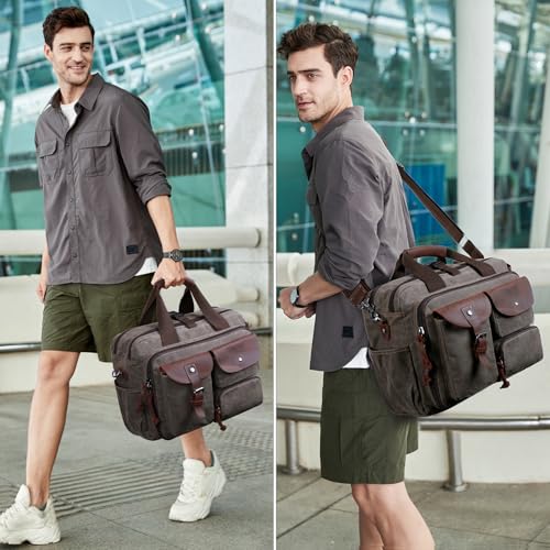 Laptop Bag Briefcase 17.3 Inch Messenger Bag for Men Waxed Canvas Office Carrying Shoulder Bag for Work Business2