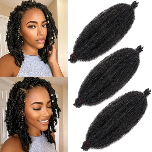 Xtrend 3 Packs Pre-Separated Spring Twist 10 Inch Black Soft Springy Afro Hair for Faux Locs Natural Marley Crochet Braiding Synthetic Extensions 8 Strands/Pack 1B#