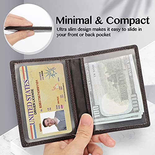 Image of Unaone Slim Minimalist Wallet - Premium Leather RFID Blocking Front Pocket Wallets with 8 Card Slots and 2 ID Window, Dark Coffee