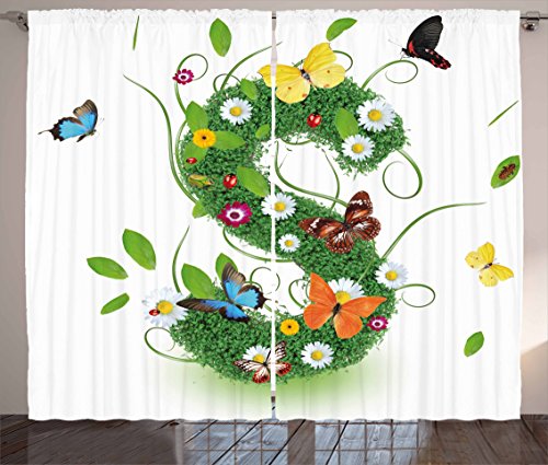 Ambesonne Letter S Curtains, Colorful Garden of Nature Inspired Alphabet