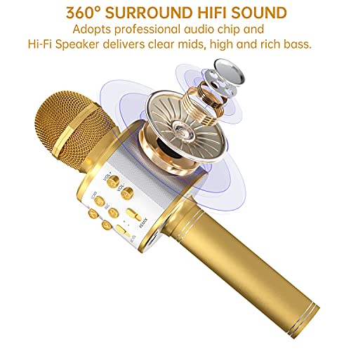 Ovellic 2 Pack Karaoke Microphone For Kids, Wireless Bluetooth Karaoke Microphone For Singing, Portable Handheld Mic Speaker Machine, Great Gifts Toys For Girls Boys Adult All Age (Black & Glod) #TOP2