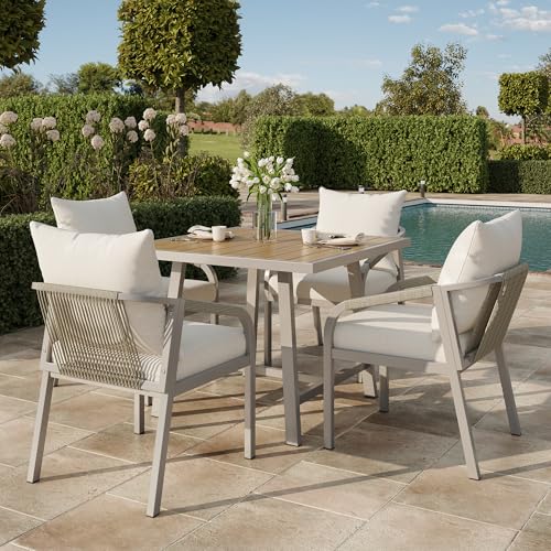 Yihomfy Salon de Jardin ExtéRieur 5 PièCes pour 4 Personnes,1 Table et 4 Chaises,Meubles d'ExtéRieur Patio Terrasse,Ensemble de Salle à Manger de Patio...