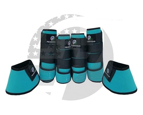 RIDING GEARS Horse Medicine Brushing Boots Horse Bell Boots Leg Wraps Protection Gear Set of 4 and Set of 6 (Large/Full, Sky Blue/Turquoise (Set of 6)) - Thumbnail 2