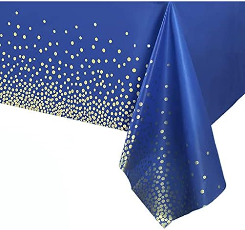 Reloger 12Pcs Navy Blue Plastic Tablecloth Gold Dot Blue Table Cloths, 54×108 inches Disposable Gold Dot Confetti Dark Blue Table Cover for Dining, Graduation Party Decoration