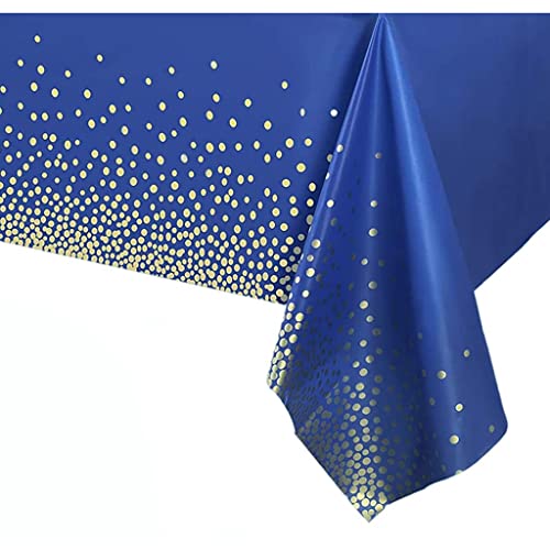 Reloger 12Pcs Navy Blue Plastic Tablecloth Gold Dot Blue Table Cloths, 54×108 Inches Disposable Gold Dot Confetti Dark Blue Table Cover For Dining, Graduation Party Decoration #TOP3
