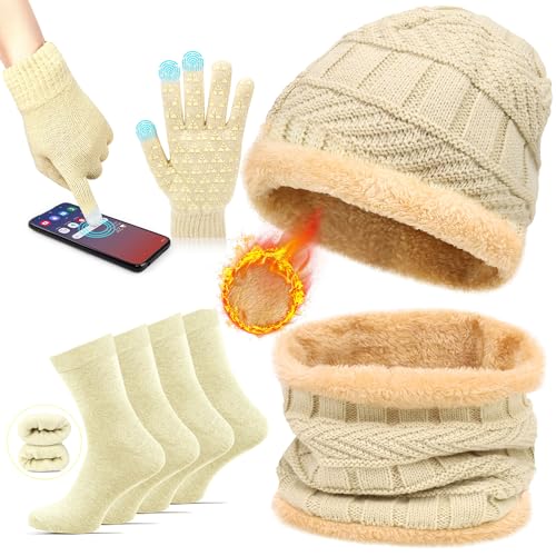 Catálogo para Comprar On-line Gorros de punto para Mujer que puedes comprar esta semana. 41 Set de Bufanda y Gorro Invierno, con Guantes*1 y Calcetines*2, Gorra de Punto Cálido para Mujeres, Bufanda de Felpa, Guantes Táctiles Antideslizante, para Clima Frío, Esquiar,...