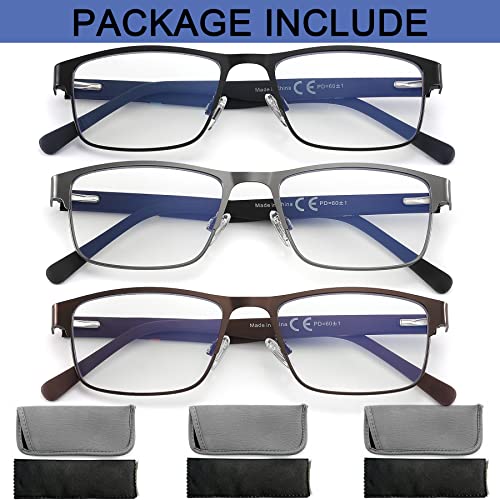 Image of 3-Pack Reading Glasses for Men Blue Light Blocking Metal Frame Computer Readers