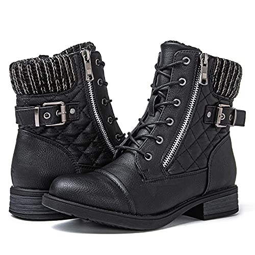 GLOBALWIN Women's Combat Boots Lace Up Boots For Women Ankle Booties With Low Heel Fashion Dressy Short Boots