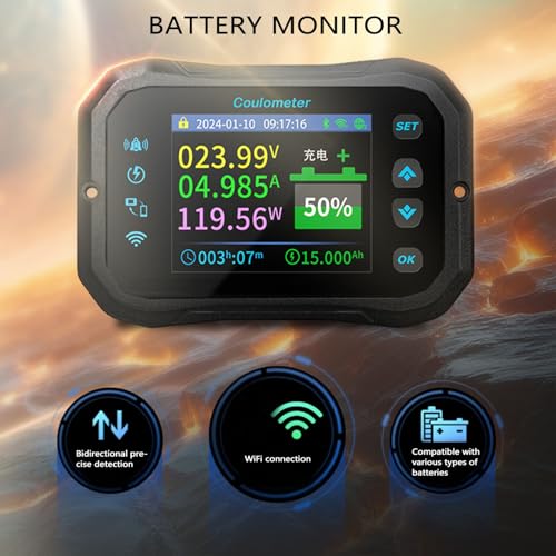 Bluetooths Monitor Baterii z Bocznikiem - Cyfrowy Wyświetlacz 10-100 V dla Akumulatorów Litowych Ołowiu, pojemność Napięcia% Tester z śledzeniem Aplikacji Alarmowych