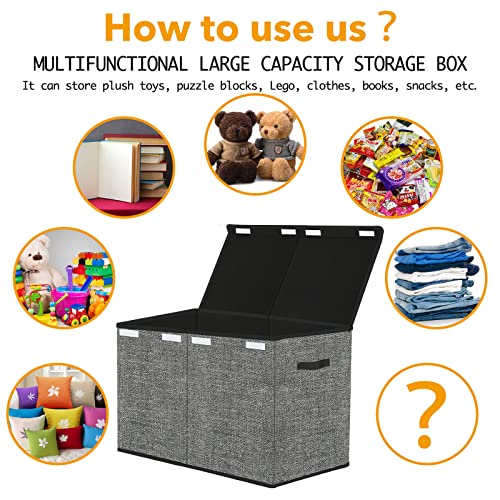 Pantryily Large Toy Storage Box Organizer, Collapsible Kids Toys Boxes Chest Container Bins With Lids & Handles For Nursery,Playroom,Office,School 24.5"X13"X16"(Black) #TOP4