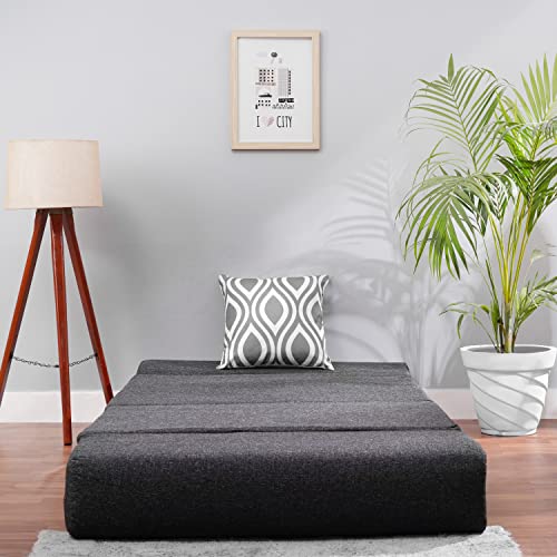 Image of Convertible Fabric Sofa Cum Bed | Foldable Double Foam & Washable Cover with Cushions | Modern Design Use Living Room & Guest Room (Dark-Grey-Multi-Silver, 3X6 Ft)