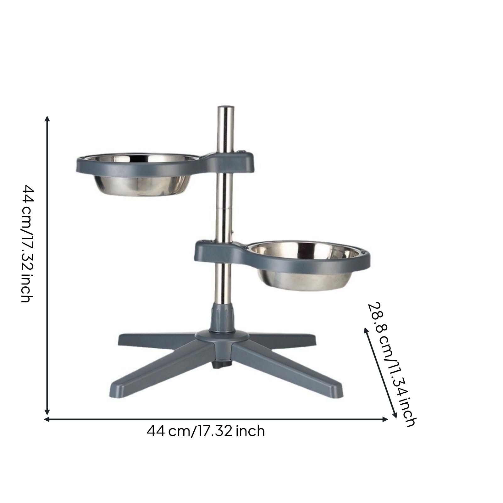 Comedero Elevado para Perros y Gatos Alimentador Ajustable con Dos Platos Soporte Metálico Vertical Estable Bowls de Acero Inoxidable Extraíbles, Gris Oscuro, Grande 21cm