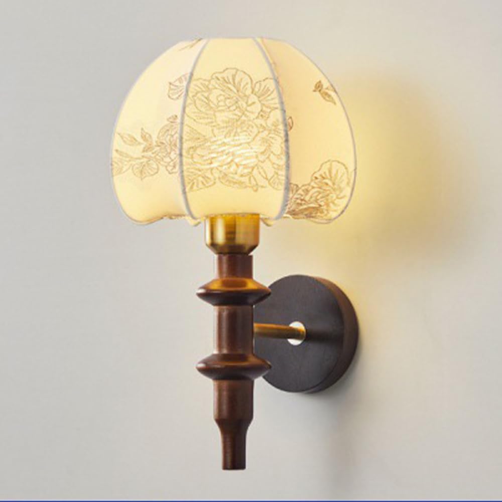 SMCCYYSD Wall Lamps for Bedroom,Vintage Wood Sconce Fabric Walnut Style Light Hardwired Sconces Lighting Antiques With Textile Shade Living Room Corridor Nightstand (36cm)