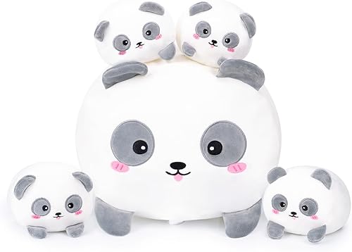 Peluche de panda de mamá con 4 pandas de bebé, súper suave, almohada kawaii para abrazar, regalo para ropa de cama de niños