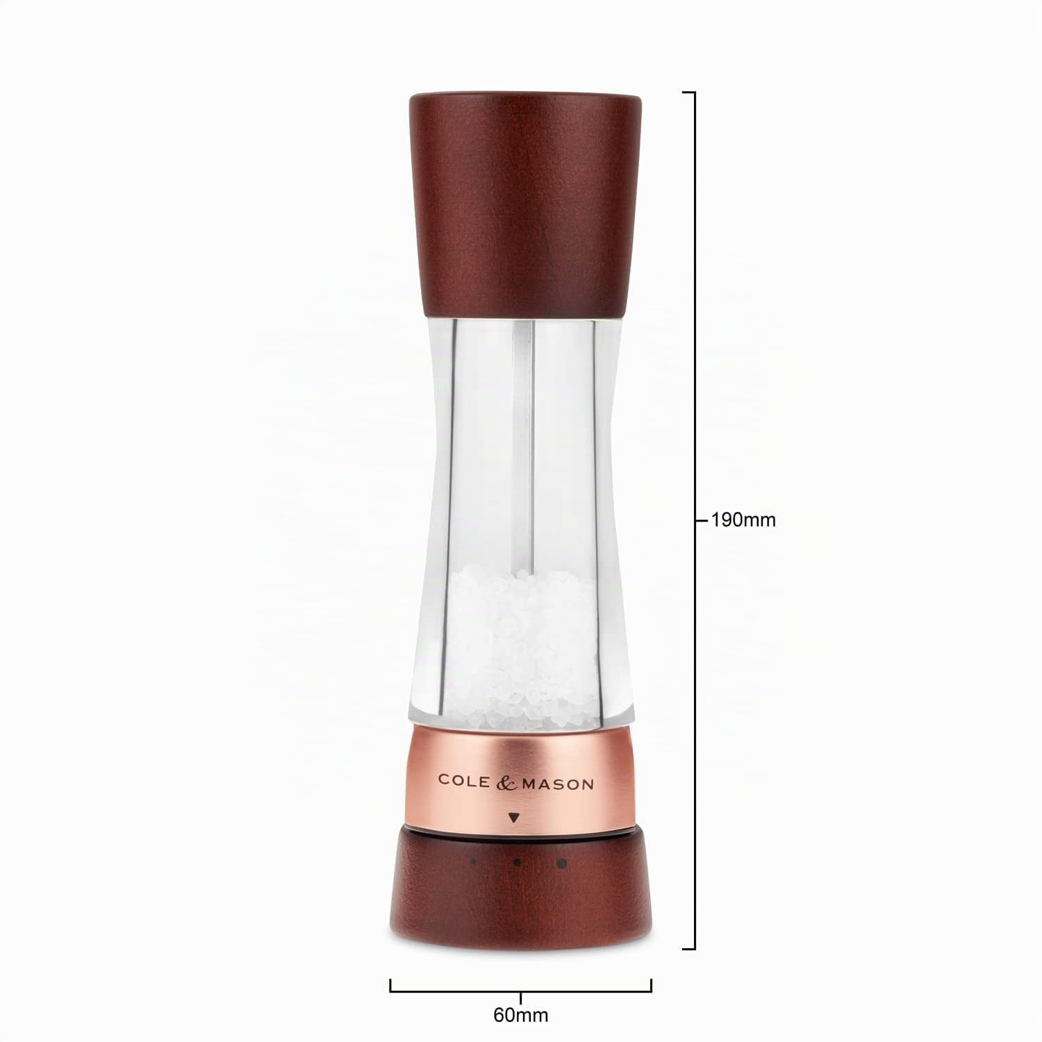 Cole & Mason H332296 Derwent Castagna Oro Rosa Macina Sale e Pepe Manuale, Macinasale, Macinaspezie, Legno, Acrilico, 190mm, Pacco Regalo, Include 2 x Mulini