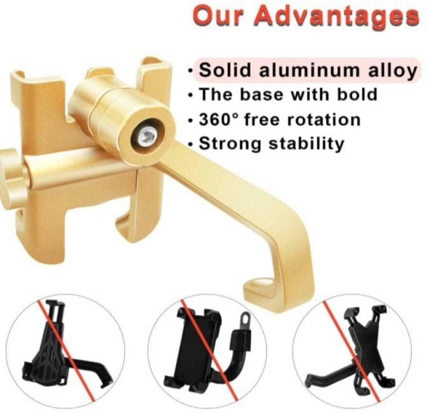 Image of HUMBLE Universal Mobile Phone Holder Waterproof Easy Adjustable Rear View Mirror Mount Solid Metal Stand up to 7 inch Suitable for Bicycle, Motorcycle, Bike Scooty Fits All Smartphones (Golden)