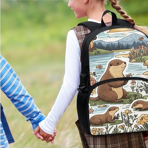 Animal School Backpack Set for Girls Boys Elementary School Bag Cute Cartoon Beaver Backpack with Lunch Box Sturdy Comfy Breathable Back Lightweight 17 Inch Boys Girls Bookbag Ages 6-124