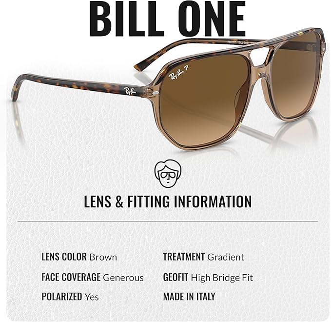 Image of Ray-Ban RB2205 BILL ONE Square-Round Shaped Sunglasses for Men & Women with Official RAYBAN Eyewear Kit