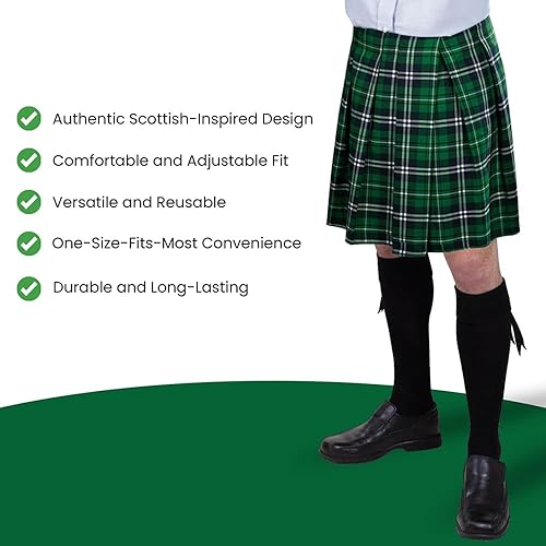 Vista 3 de Kilt verde Lucky Irish St. Patrick's Day, partes utilizables de tela, tamaño adultos estándar, 2