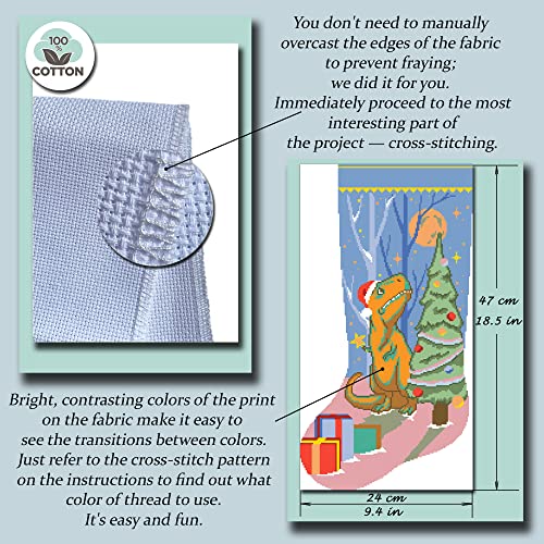 Cross Stitch Kits For Adults, Stamped Personalized Christmas Stockings Cute Xmas Dinosaur Needlepoint Counted Easy Simple Cross-Stitch Patterns For Beginners, Embroidery Kit For Holiday Home Decor Diy #TOP4