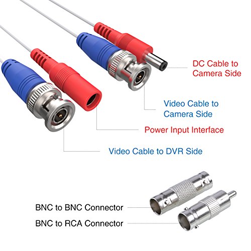 SANNCE 4 x 30m/100FT HD Multifunzioni Cavo Video Sorveglianza Telecamera Analog Kit DVR CCTV BNC RCA DC Alimentatore Sistema di Videosorveglianza Colore Bianco
