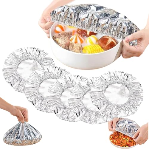 60 pc Reusable Aluminum Foil Food Covers Pop-Up Tin Foil Food Insulation Cover Heat Shield Lids for Refrigerator Storage