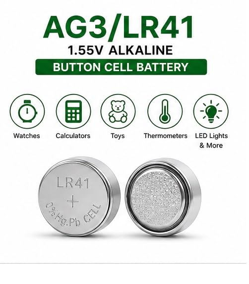 Image of LR41 Battery 1.5V Alkaline Button Cell Coin - AG3 392 SR41 192 Compatible - Long Lasting & Leak Proof - Ideal for Watches, Toys, Calculators, Thermometers & LED Lights - Pack of 10-SSUO