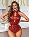 Avidlove Lingerie for Women Halter Lace Bodysuit V Neck Teddy One Piece Babydoll Nightgown Black Red M