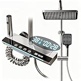 Columna de Ducha 4 en 1 con Pantalla LED Digital, Sistema de Ducha con Lluvia XL, Cascada, Ducha de Mano, Grifo, Altura Ajustable, Sin Electricidad, Luz LED Azul Ideal para Baño Familiar Moderno