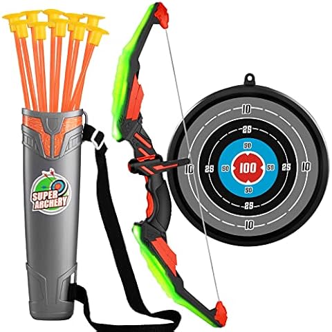 TEMI Kids Bow and Arrow Set - LED Light Up Archery Toy Set with 10 Suction Cup Arrows, Target & Quiver, Indoor and Outdoor Toys for Children Boys Girls Cover