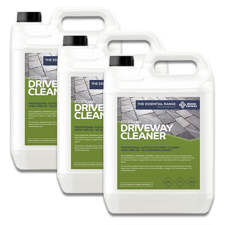 Stonecare4uEssential - POWERFUL DRIVEWAY CLEANER - The Simple Way to Remove DIRT, ALGAE, WEEDS and MOSS from BLOCK PAVING, CONCRETE, NATURAL STONE and COBBLE PAVING Drives (3 x 5 Litres)