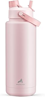POWCAN 40 oz Insulated Water Bottle with 2-in-1 Straw and Spout Lid, Keep Cold 24H, Leak-Proof, BPA-Free, Double Wall Stainless Steel Water Bottle for Sports, Gym, Travel, and School (Cotton Candy)